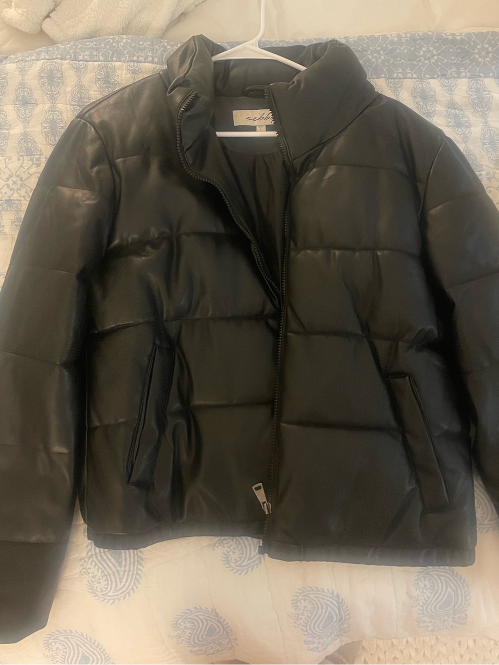 Sebby Black Faux Leather Quilted Puffer Jacket